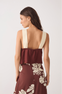 BLUSA LINHO ALCA FRANZIDA MARROM TERRA