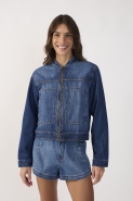 JAQUETA JEANS PESPONTOS ZIPER JEANS